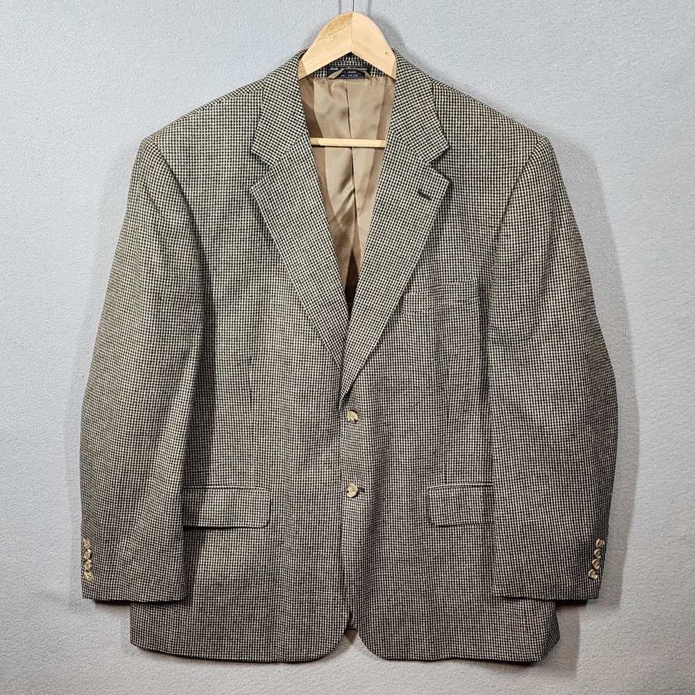 Vintage Bert Pulitzer Silk‎ Blazer Mens 44S Brown Black Houndstooth Sport Coat